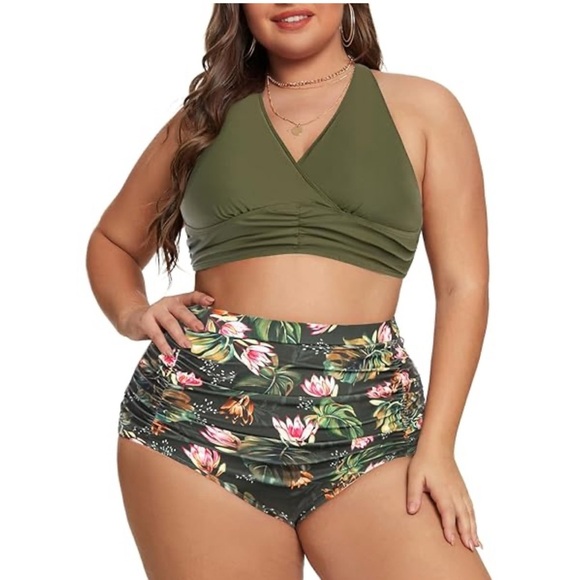 Hanna Nikole Other - Olive Green Floral Women's Swim Set